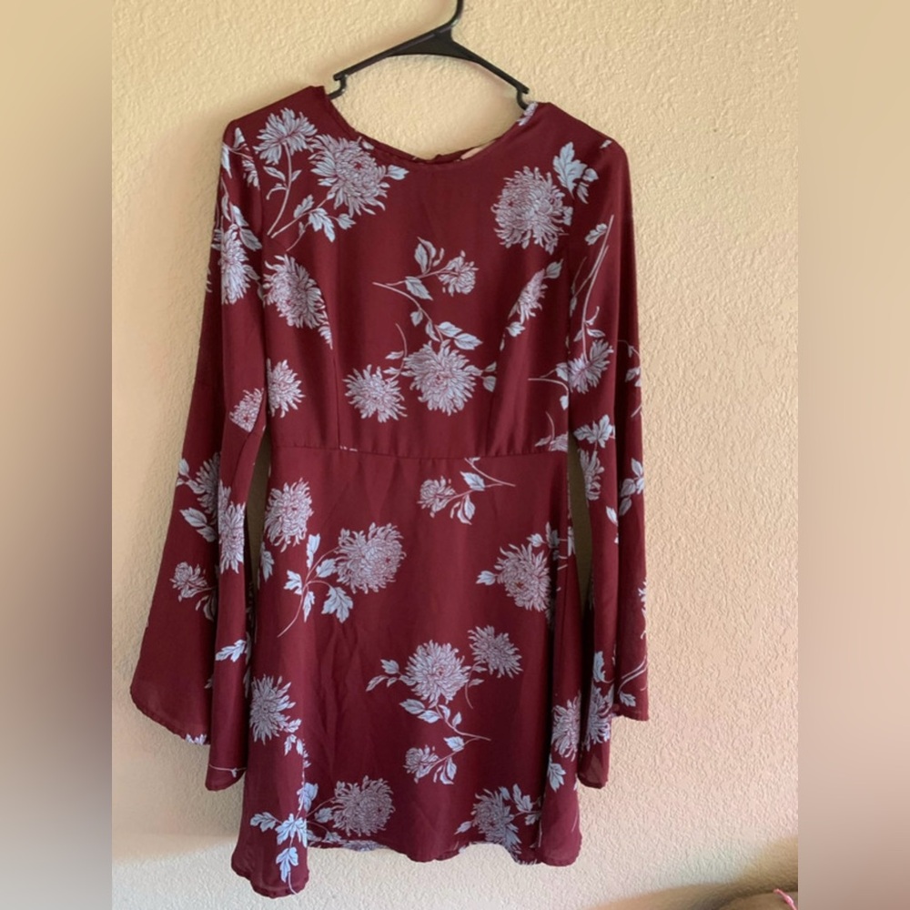 Forever 21 Burgundy Floral Long Sleeve Dress